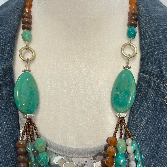 MULTI-STRAND Faux Turquoise Brown and Aqua beaded necklace - Picture 5 of 7